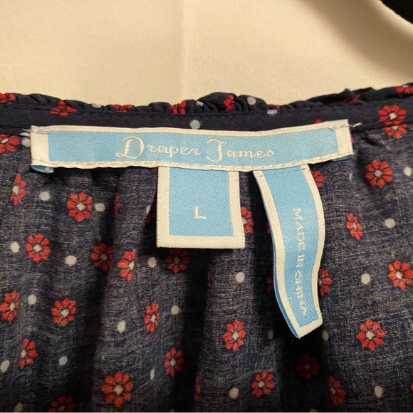 Draper James Navy Blue Floral Dot Lucinda Popover        Dress SIZE: Large - Picture 4 of 4